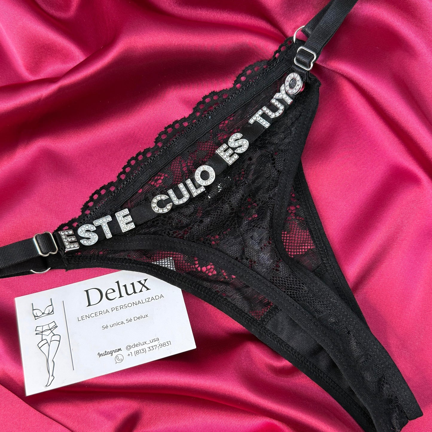 Tanga ajustable, personalizada con letras brillantes desde