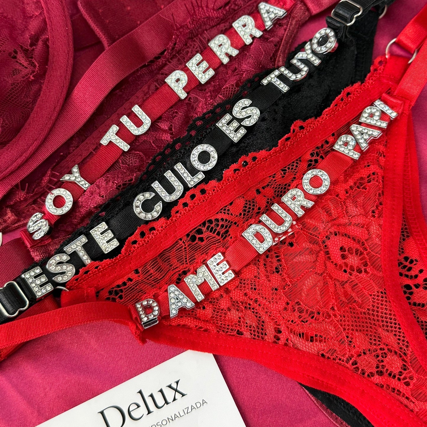 Tanga ajustable, personalizada con letras brillantes desde