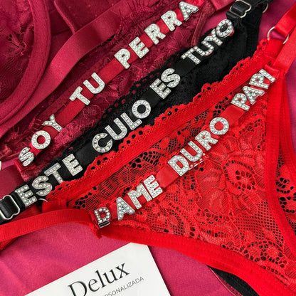 Tanga ajustable, personalizada con letras brillantes desde